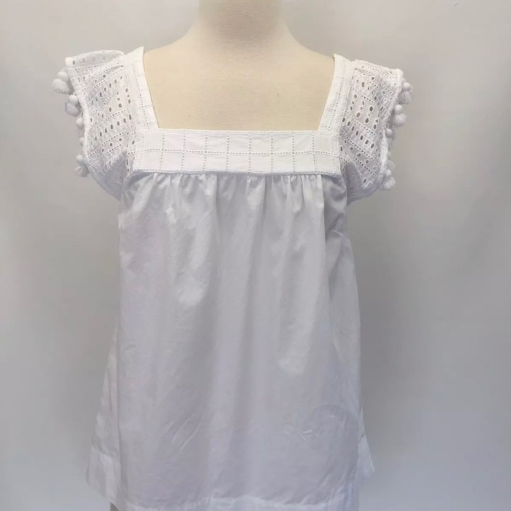 J Crew Pom Pom square neck blouse
